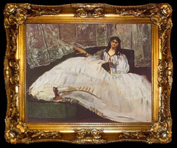 framed  Edouard Manet Dame mit Facher, ta009-2